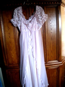 FABELHAFTES Vintage SEARS verträumtes rosa Peignoir 2-teiliges Set transparentes Chiffonkleid/Morgenmantel Gr. L - Bild 1 von 12