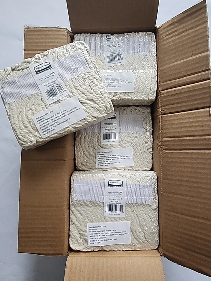 D112 Rubbermaid 6 Super Stitch MOP Heads Cotton White Medium 1 in Green Headband 086876064056