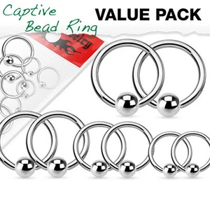 10 PCS 14G 16G STEEL CAPTIVE BEAD RING NOSE SEPTUM EAR TRAGUS HELIX NIPPLERINGS - Picture 1 of 7