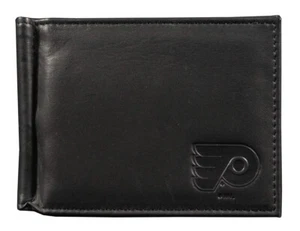 Philadelphia Flyers NHL RFID Blocking Shield Black Leather Moneyclip Wallet - Picture 1 of 6