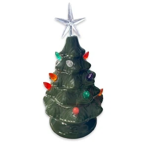 Vintage 9"" Keramik Weihnachtsbaum mit ALLEN Lichtern grün großer Stern KEINE BASIS - Bild 1 von 6