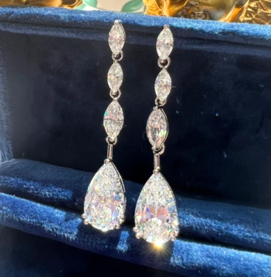 26 Ct Treated Certified Gorgeous Off White Diamond Dangler Earrings, 925 Silver - Image 1 of 4