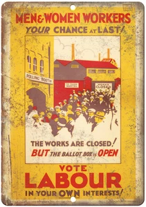 Inghilterra Londra Voto Partito Laburista RARO Poster 12" x 9" Riproduzione Insegna Metallo - Foto 1 di 1