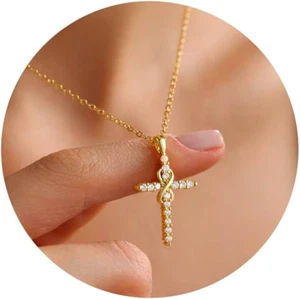 Easter Gifts - Cross Necklaces for Women Dainty Gold Silver Cross Necklace for W - Picture 1 of 12
