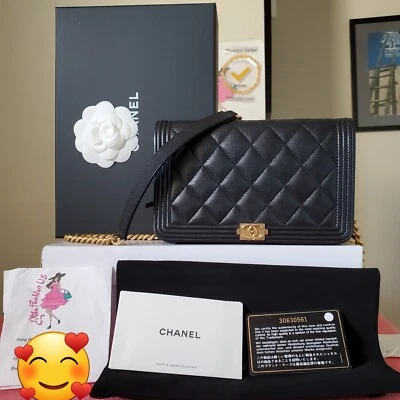 Chanel boy Wallet On Chain  Black caviar Aged Gold Hw Crossbody Bag No Offer - Image 1 of 4