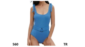 TSMEZA Women Belt 1 Piece Swimsuits Tie Shoulder Bathing Suits Tummy Control, 10 - Picture 1 of 7