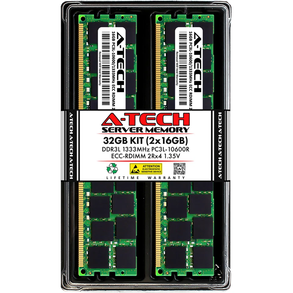 A-Tech 32GB 4Rx4 PC3-10600R DDR3 1333MHz 1.35V ECC RDIMM REG Server Memory RAM