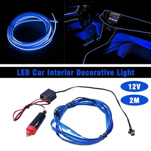 Car Interior Atmosphere Wire Auto Strip Light LED Decor Lamp Accessories 2M Blue - Foto 1 di 21
