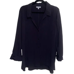 Habitat Top Womens XL Lagenlook Button Tunic Shirt Blouse Artsy Boho Black - Picture 1 of 11