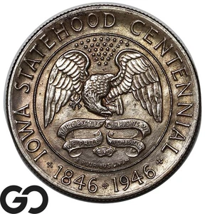 1946 Iowa Commemorative Half Dollar, Beautiful Gem BU++ - Picture 1 of 3