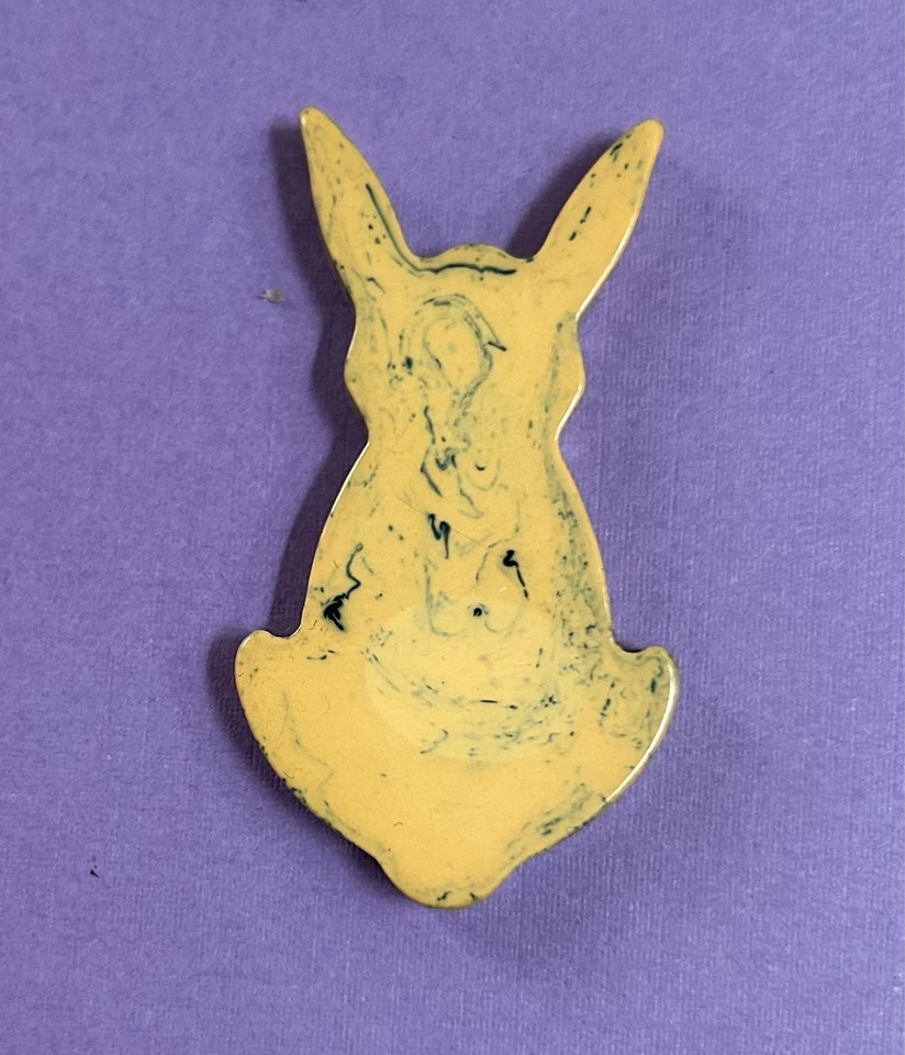 Large Vintage Bakelite or Catalin Flat Back Rabbit - Cream Color w/Blue Swirling - Image 1 of 1