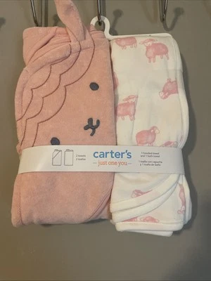Juego de toallas Carter's Baby Just One You Baby rosa cordero oveja con capucha y carter de baño Foto 1 de 2