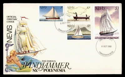 DR WHO 1980 NEVIS FDC WINDJAMMER POLINESIA BARCO CACHET COMBO $3 k22827 Foto 1 de 2