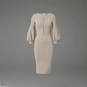 Vestido tejido crepé Scanlan Theodore beige arcilla XS mangas globo - Imagen 1 de 4