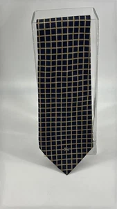 Corbata de seda vintage de Burberrys jacquard a cuadros azul marino y amarillo - Imagen 1 de 4