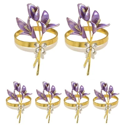 6 Pezzi Oro con Motivo Giglio, Porta Tovaglioli Anello in Metallo per Hochz7207 - Immagine 1 di 4