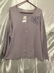 CASUAL CORNER Annex Woman Appliqué Lily Cardigan Blouse Sweater Lavender Sz 2X - Picture 1 of 9