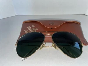 Vintage Ray-Ban Pilotensonnenbrille Leder Bausch & Lomb goldener Rand Made in Italy - Bild 1 von 10