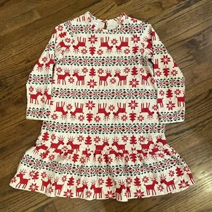 Hanna Andersson Holiday Dress Red & Green Deer Print Girls Size 140 10 - Picture 1 of 2