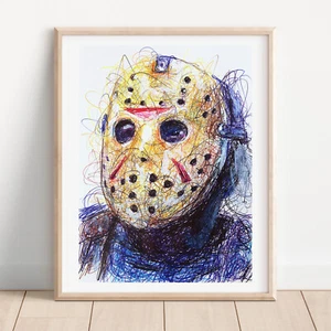 Jason Ballpoint Print, Friday the 13th Art Poster - Picture 1 of 3