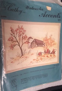 Vintage Cathy Alexander Barn Crewel Embroidery Kit Watercolor Barbara Krupp NEW - Picture 1 of 4