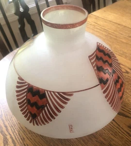 EXQUISITE ANTIQUE LEUNE ART DECO GLASS LARGE ENAMEL VASE SIGNED LEUNE - Picture 1 of 3