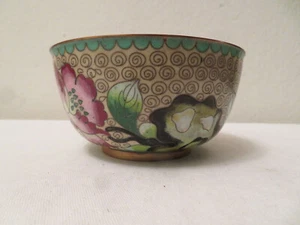¿Esmalte chino vintage cloisonne sobre cobre? Latón? Tazón de flor de peonía - Imagen 1 de 7