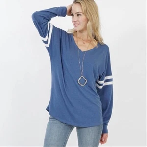 Top Dolman para mujer Varsity azul y blanco a rayas cuello en V talla XL - Imagen 1 de 3
