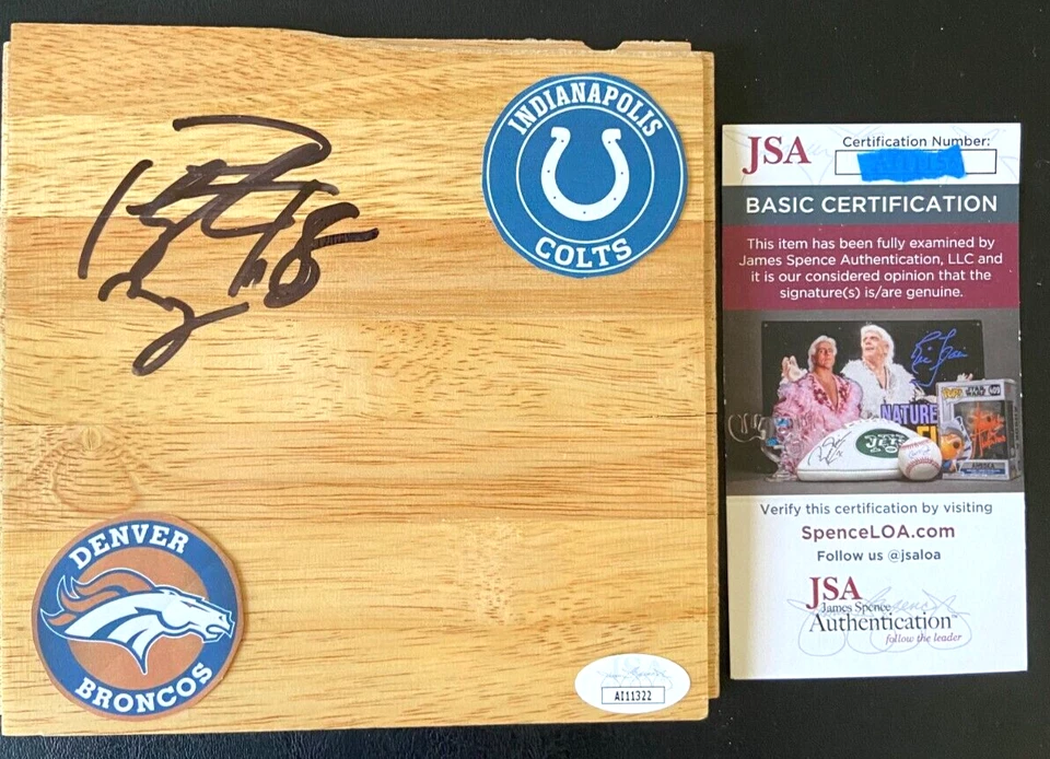 PEYTON MANNING SIGNED 6X6 FLOORBOARD INDIANAPOLIS COLTS DENVER BROCNOS HOF JSA - Image 1 of 1