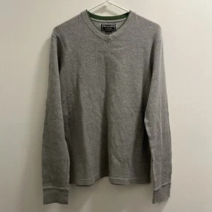 Abercrombie & Fitch Sweater Large Gray Ribbed V Neck 100% Cotton - Picture 1 of 4