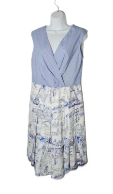 Chetta B Womens Dress Size 10 Blue Sleeveless Fit Flare Paris Landmark Print - Image 1 of 4