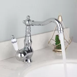 Grifo cromado lavabo mango de un solo orificio montaje en cubierta fregadero de bambú grifo mezclador - Imagen 1 de 9