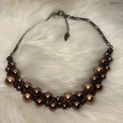 Collar Coldwater Creek Tono Bronce Cadena Cobre Brillo Imitación Perla 22 pulgadas Foto 1 de 4