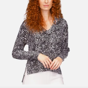 Maglione Michael Kors donna bianco manica lunga collo a V L $110 MR360KP89H - Foto 1 di 4