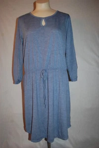 Womens BLUE HEATHERED TUNIC DRESS Elast at Wasit LACE BACK 3/4 Sleeve S 4-6 - Picture 1 of 1