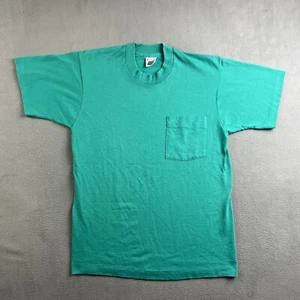 Vintage BVD Shirt Mens Medium Green Blank Pocket Tee Single Stitch 90s USA Made - Picture 1 of 9