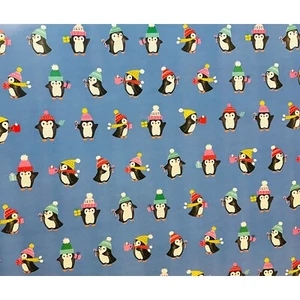 Hallmark Wrapping Paper Christmas Playful Penguins Blue 90 sq ft Roll Holiday - Picture 1 of 2