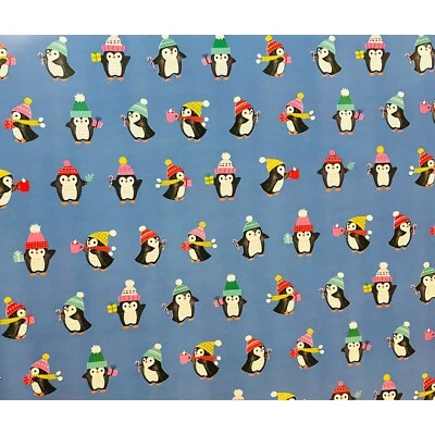 Hallmark Wrapping Paper Christmas Playful Penguins Blue 90 sq ft Roll Holiday - Image 1 of 2