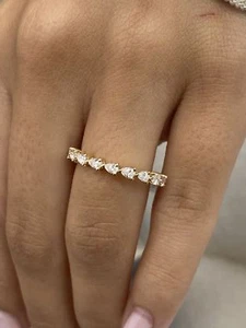 Pear Cut Lab Created Diamond Half Eternity Ring 14k Yellow Gold Prong Set 0.4 Ct - Picture 1 of 10