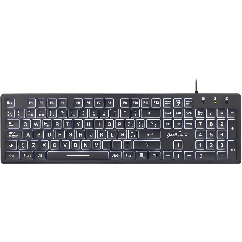 PERIBOARD-317ES Wired LED Backlit Keyboard – Full-Size Spanish QWERTY Layout - Image 1 of 4