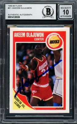 Hakeem Olajuwon Auto 1989-90 Fleer Card 61 Rockets Auto GM 10 Beckett #14128326 - Image 1 of 2