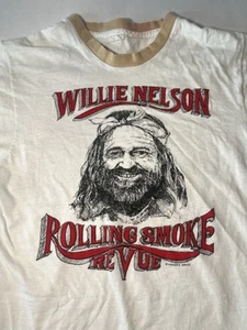 Vintage 1970s Willie Nelson Rolling Smoke Revue Ringer Tee Frank Bros XL (READ) - Bild 1 von 13