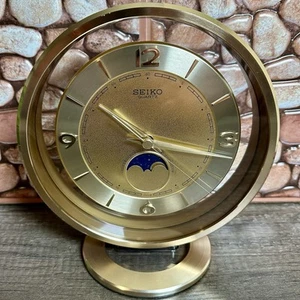 SEIKO UHR MONDPHASE QUARTZ TISCHUHR SELTEN FUNKTIONIERT GOLD RARE WORKING - Bild 1 von 10