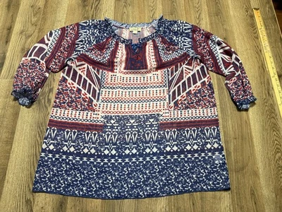 Blusa One World para mujer talla pequeña roja blanca azul manga larga transparente Foto 1 de 4