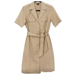 Brooks Brothers Khaki Safari Button Up Belted Dress Size 10 Preppy  - Picture 1 of 6