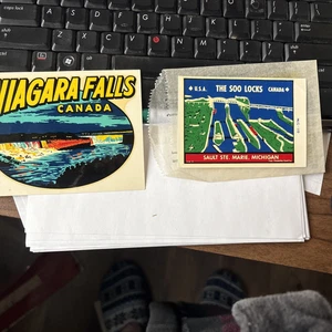 Lot 2 Vintage 1950,s Decals Niagara Falls Canada & Soo Locks USA Canada Mich - Picture 1 of 5