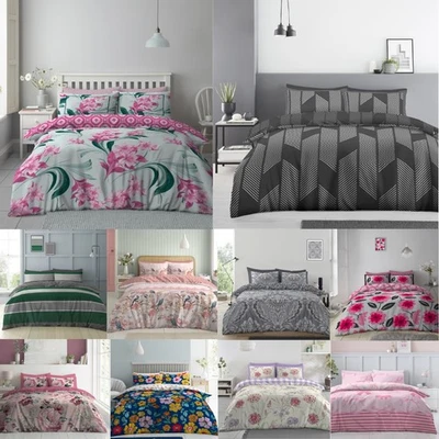 T-TZ Printed Duvet Quilt Cover With Pillowcase Reversible Polycotton Bedding Set