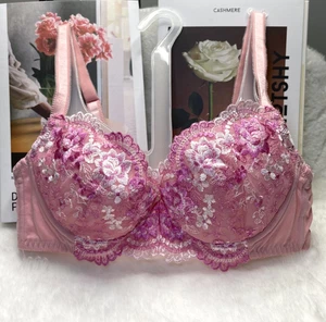 Sujetador vintage rosa con aros lencería femenina suave floral encaje suave copa sujetador 34B - Imagen 1 de 12