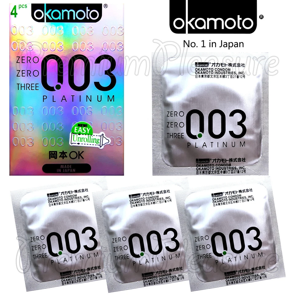 Condones Okamoto 003 PLATINUM *0,03 grosor *súper ultrafinos* caja al por menor de 4 Foto 1 de 1