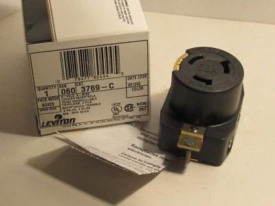 LEVITON 3769-C 3769C 3P 4W 50A 250V LOCKING RECEPTACLE NEW  - Image 1 of 4
